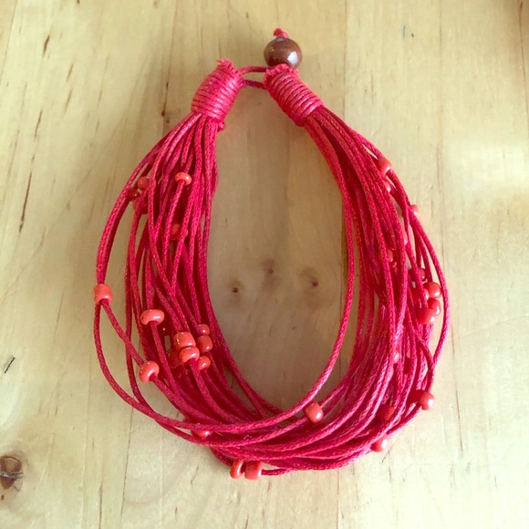 Red Cotton Glass Bead Bracelet ❤️ Fair Trade ❤️ - Picture 2 of 8